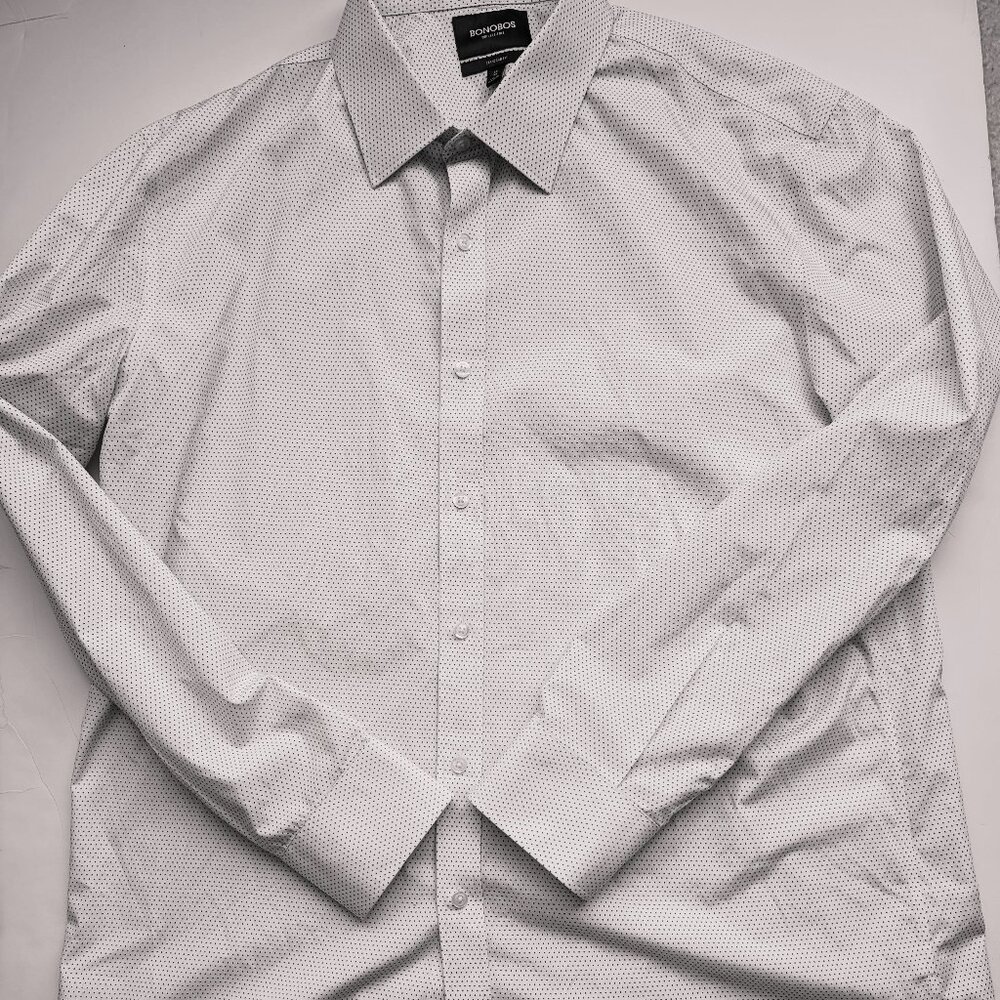 Bonobos Wrinkle-Free White Microdot Dress Shirt, Size 19/38, Standard Fit - SALE